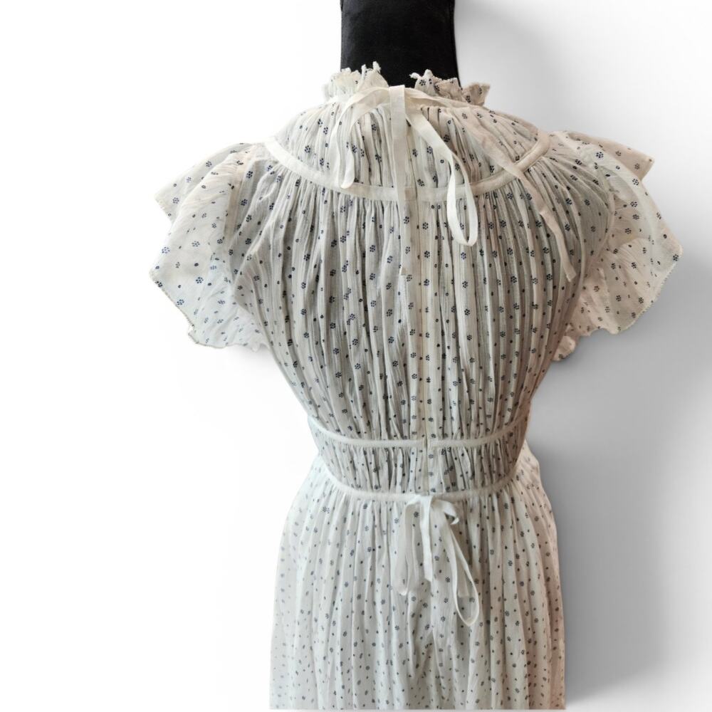 Ulla Johnson White/Blue Floral Handkerchief High Neck Flutter Sleeve Dress Sz 2 - Picture 10 of 12